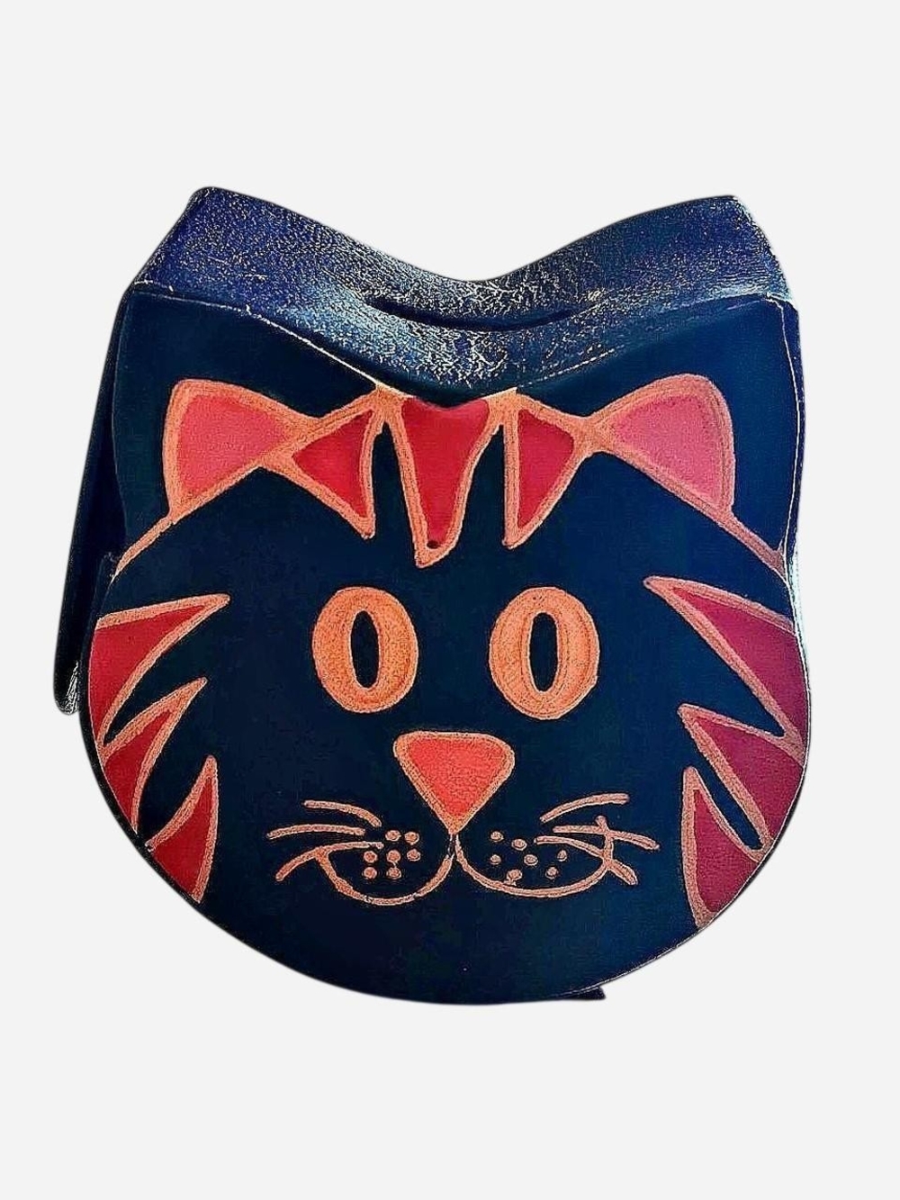 Black Cat Face Coin Bank Piggy Bank with Orange-Pink Accents